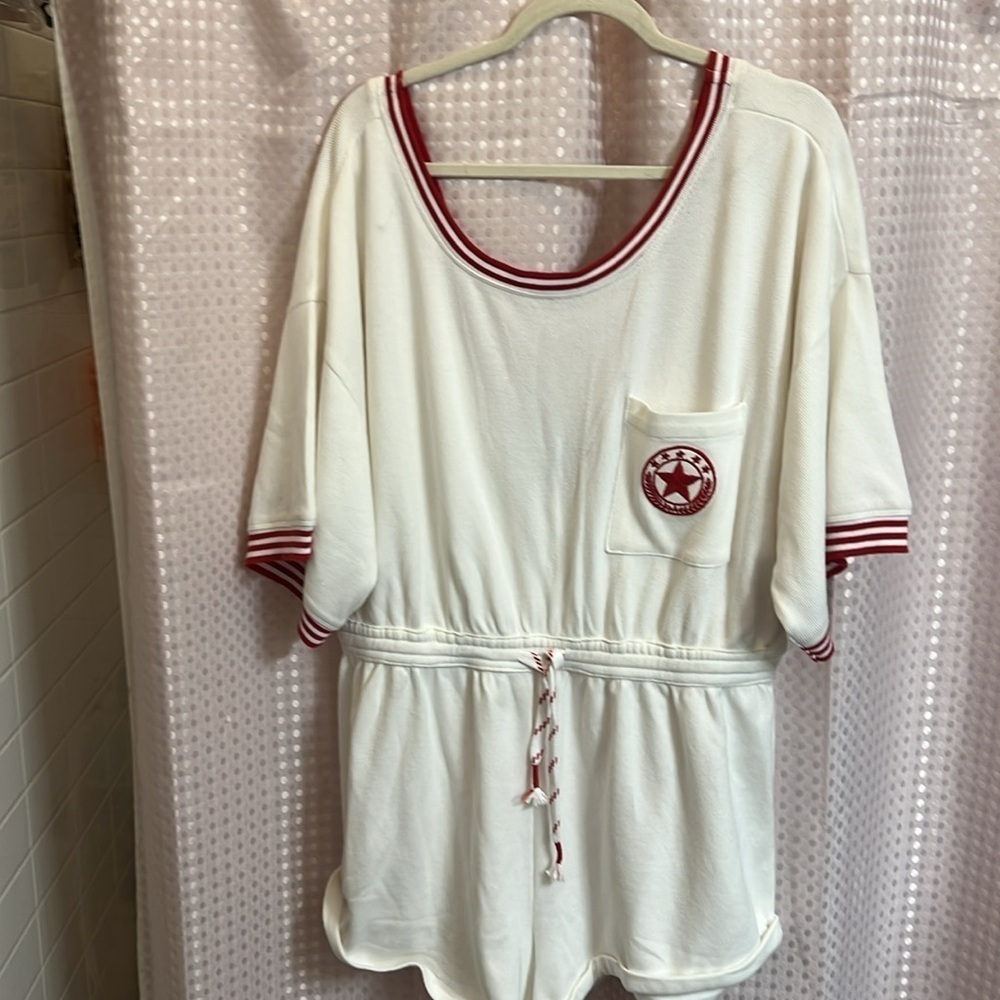 Anthropologie NEW Waffle Knit Red White Romper XL beach coastal resort vacation - Picture 4 of 13